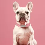 Un Bouledogue Français portant un Collier Chien Personnalisé Réseau-Coloré rose, très élégant