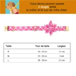 Collier de chien rose avec fleur, ajustable et guide de taille inclus.