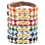 Colliers colorés pour animaux avec étiquette personnalisée ABBY et motifs de pattes.