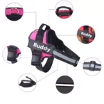 Harnais confort noir et rose Buddy avec visibilité et options dattache pour chiens.