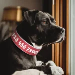 Un Labrador noir portant un Collier Chien Personnalisé Double Cuir Coloré rouge