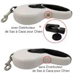 Laisse pour chien avec distributeur de sacs à déjections et option simple.