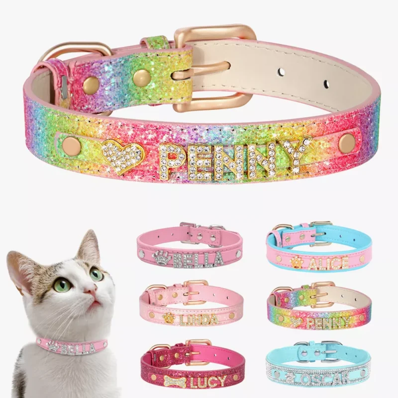 Collier chat scintillant PENNY arc-en-ciel, élégant et ajustable pour un look tendance.