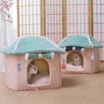 Maisons pour chats confortables avec bambou, offrant un espace de repos douillet et stylé.