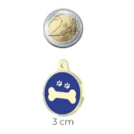 Médaille didentification pour animaux avec pièce de 2 euros, design coloré et pratique.