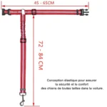 Harnais de sécurité rouge et noir pour chien, confort optimal en voiture.