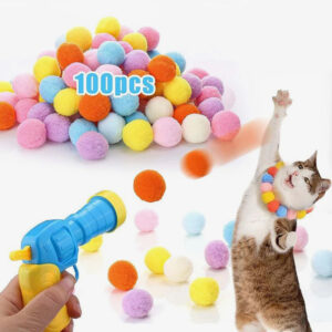 Jouet interactif avec pom-poms colorés pour chats, idéal pour des moments de jeu amusants.