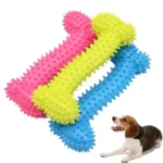 Jouets pour chiens colorés en forme dos, adaptés aux jeux dun beagle curieux.