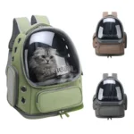 Sac à dos pour chat avec dôme transparent, design moderne et couleurs variées.