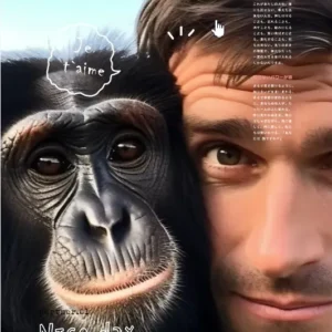 Homme et chimpanzé souriants : un portrait joyeux de connexion et damitié.