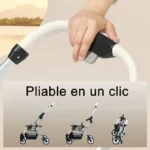 Poussette ergonomique pliable en un clic, idéale pour les sorties en plein air.