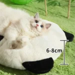 Chat blanc moelleux sur coussin panda, repos paisible dans un cadre naturel.