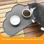 Tapis gris élégant pour chat, idéal pour repas et protection de votre sol.