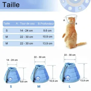 Collier de récupération bleu pour chats - tailles S, M et L disponibles.