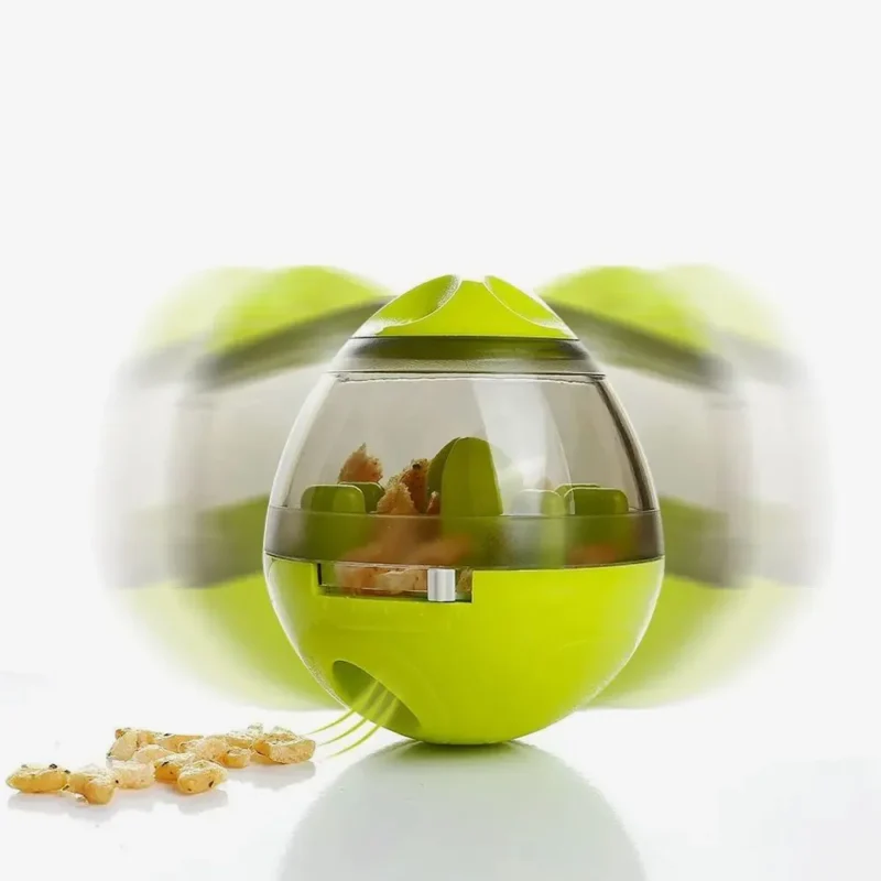 Distributeur interactif vert lime pour animaux, stimulant jeu et récompense avec des friandises.