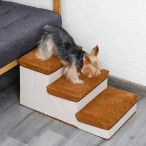 Escalier confortable pour petits chiens, idéal pour monter sur le canapé ou le lit.