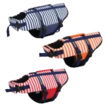 Gilets de sauvetage colorés pour chiens, sûrs et confortables pour les activités aquatiques.