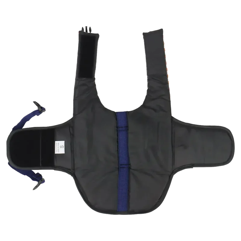 Harnais noir durable pour transport sécurisé, avec détails en bleu et design ergonomique.