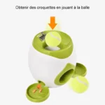 Jouet interactif pour chien avec balle, récompenses et design attrayant en vert et jaune.