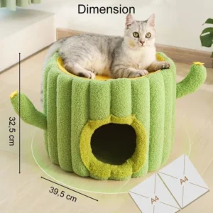 Lit pour chat en forme de cactus, doux et confortable, parfait pour un intérieur tendance.