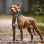 Chien musclé vigilant sur un chemin, symbole de force et de loyauté.