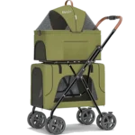 Poussette pour animaux olive, confortable et pratique pour des sorties stylées avec votre compagnon.