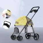 Poussette moderne avec canopy jaune, confortable et pratique pour les familles actives.