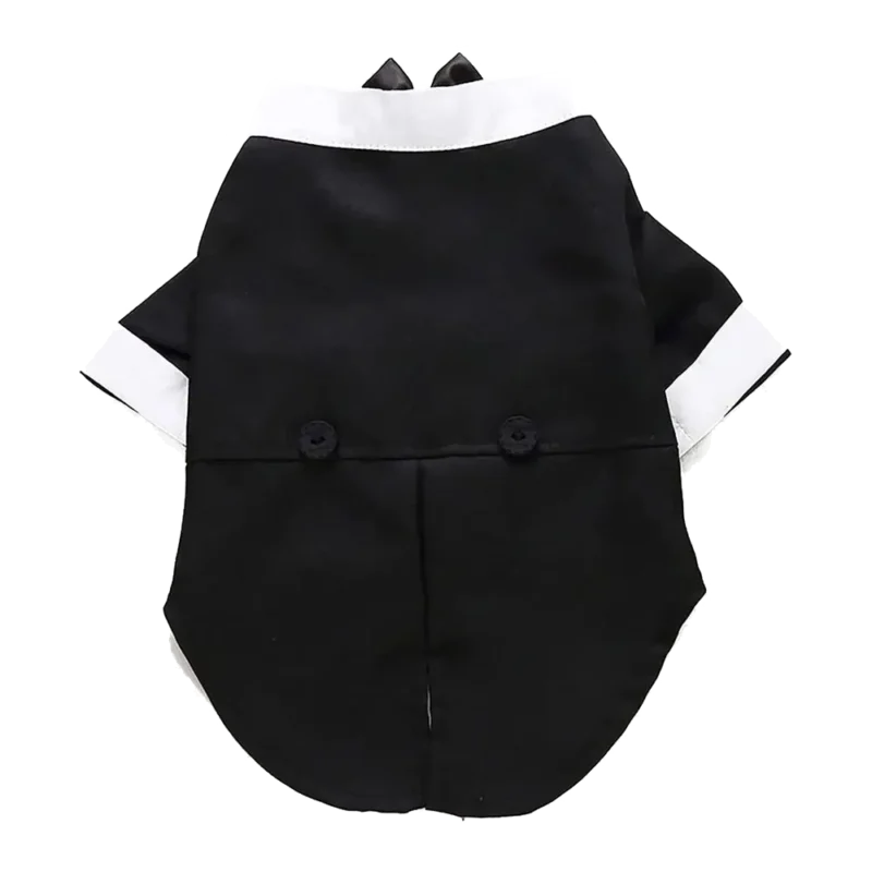 Tuxedo noir élégant pour chien avec col blanc, parfait pour occasions spéciales.