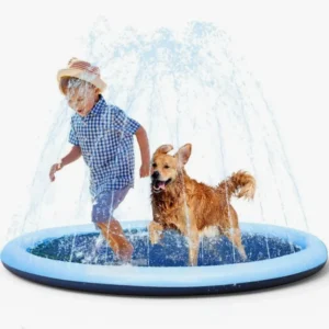 chien joyeux dans piscine inflatable