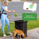 Femme responsable nettoyant les déchets de chien dans un parc, promouvant la propreté environnementale.