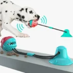 Jouet interactif pour chien : balle colorée, tirage amusant et récompenses cachées.