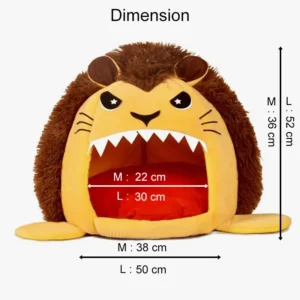 Lit pour animal en forme de lion, doux et coloré, idéal pour le confort des petits animaux.