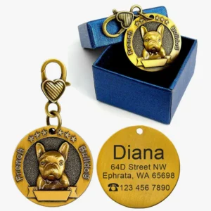 Médaille charmante pour Bulldog Français, personnalisée pour Diana, élégante et sécurisée.