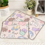 Tapis mignons avec ours endormi et illustrations pastel pour une déco cozy et chaleureuse.