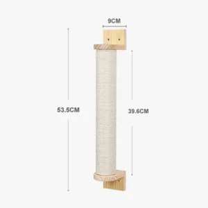 Grattoir pour chats en bois naturel, design minimaliste et fonctionnel, parfait pour l’intérieur.