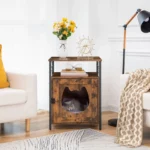 Table en bois pour animaux : espace chaleureux et fonctionnel dans un salon accueillant.