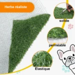 Tapis en gazon artificiel vert, durable, perméable et élastique, idéal pour animaux et enfants.