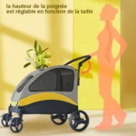 Poussette moderne grise et jaune, ergonomique et élégante, idéale pour les parents daujourdhui.