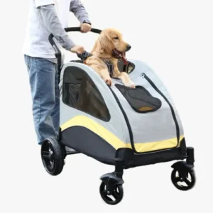 Poussette pour chien : confort moderne pour balades avec votre golden retriever.