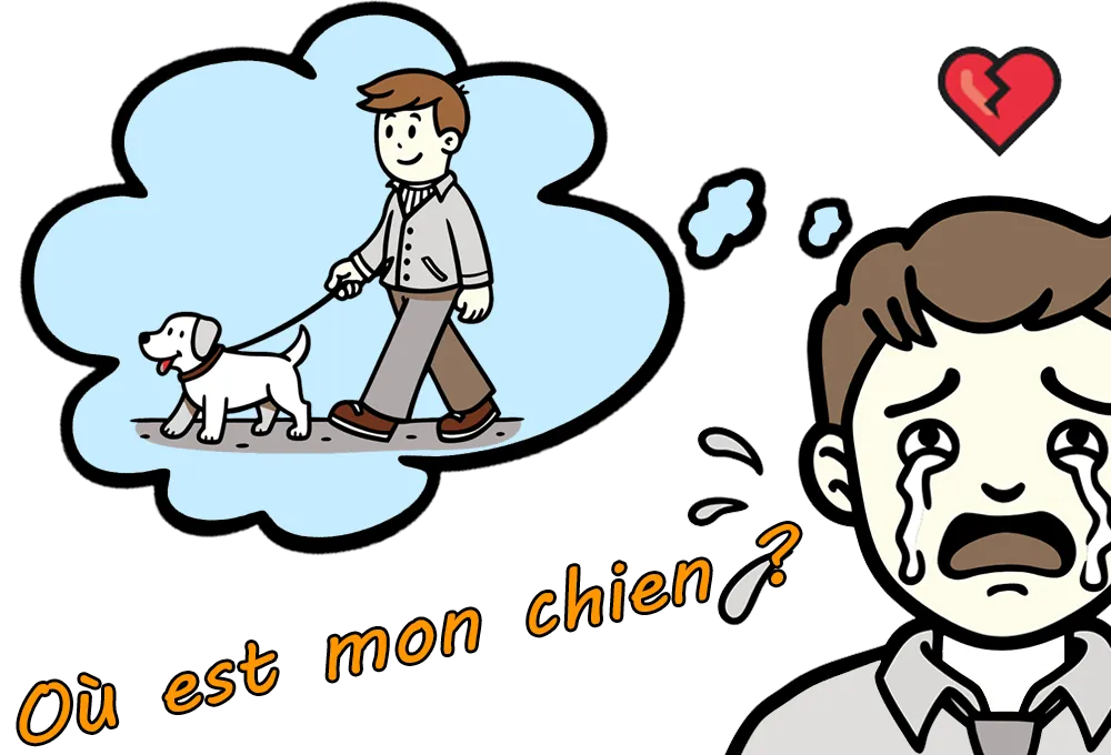 Je suis très triste quand je perds mon chien. Le moment heureux de promener le chien me manque.