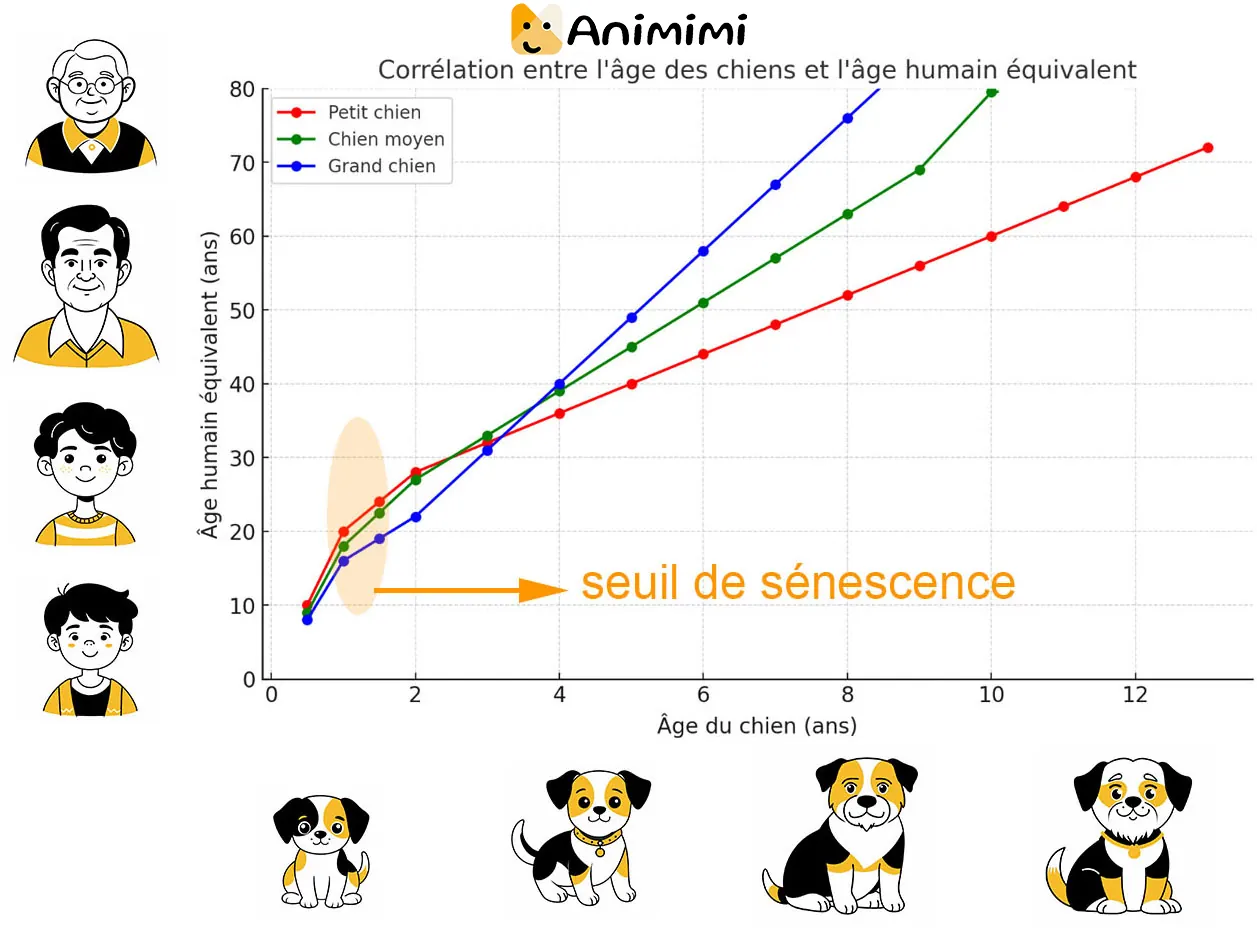 Tableau de conversion de la durée de vie d'un chien et de la durée de vie humaine