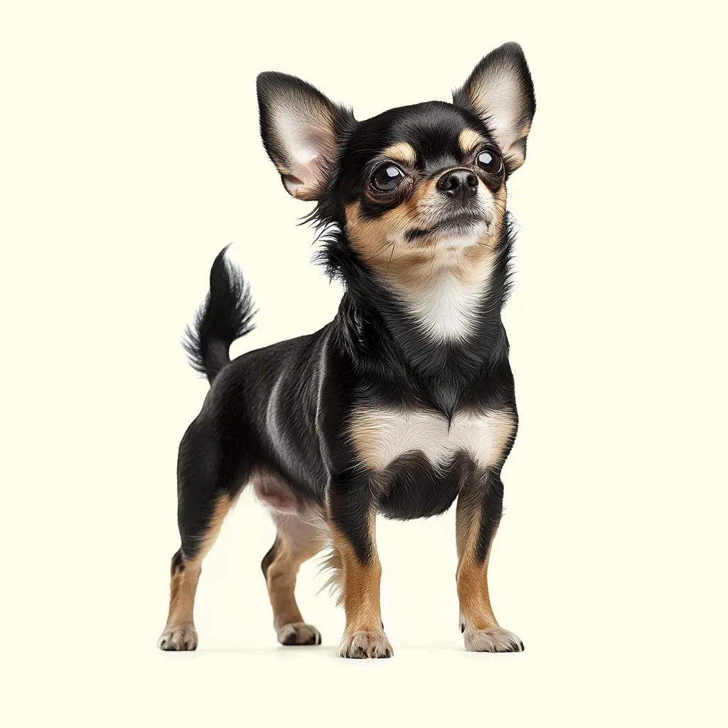 Un adorable Chihuahua noir, avec des yeux expressifs et un petit corps énergique.