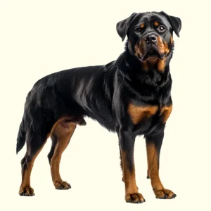 Un Rottweiler imposant, avec une posture fière et une expression forte.