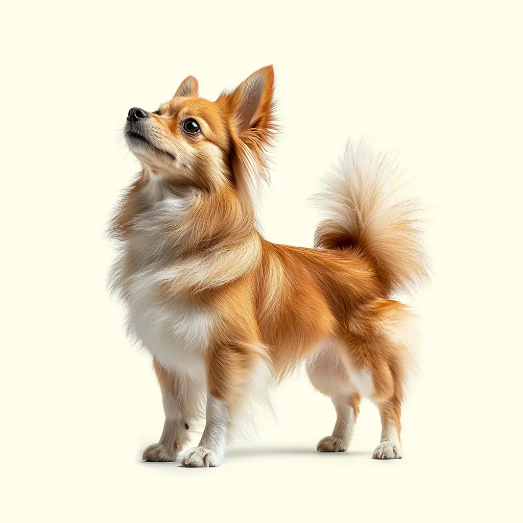 Un adorable Spitz Nain au pelage jaune, avec un regard joyeux et espiègle.