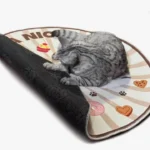 chat et tapis ronde personnalise chien rayures beiges fond impermeable