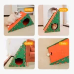 Griffoir multifonction triangulaire en feutre orange et vert pour chat