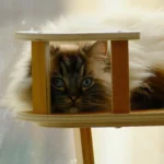 Un chat joue au sommet de l'arbre à chat