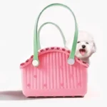 Un bichon dans un sac rose en caoutchouc écologique
