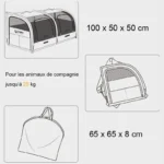 Dimensions de la cage pliable pour animal.