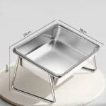 Dimensions de la gamelle et du support en inox pour animal.
